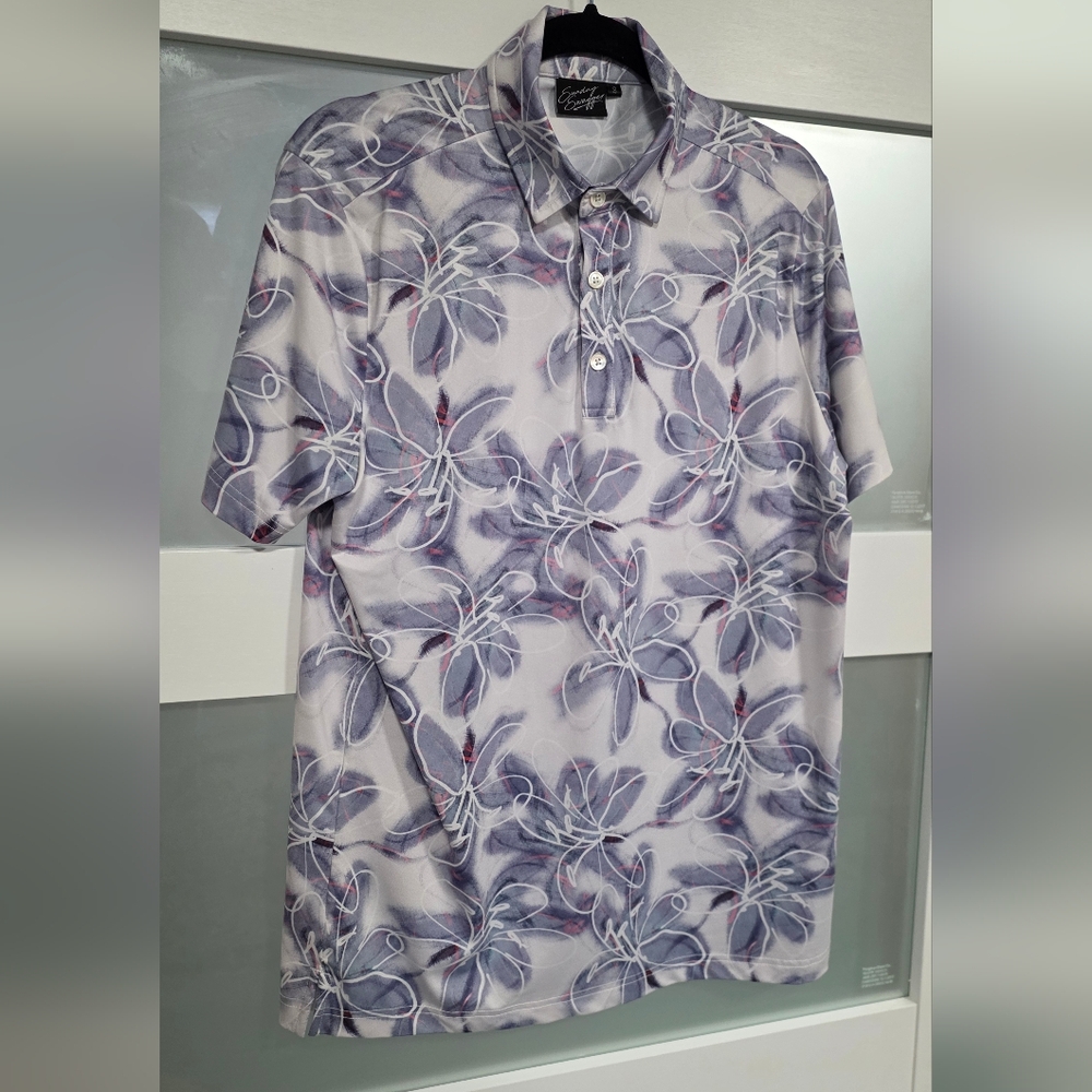 Men's Floral Short-Sleeve Polo Shirt - Lavender Gray